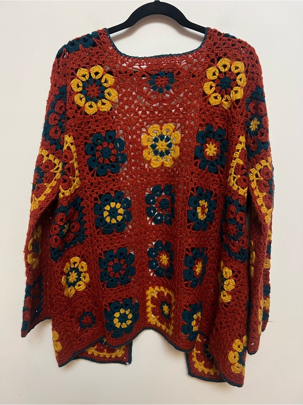 Boho Crochet Granny Square Cardigan Open Front Handmade Style M - Picture 5 of 9